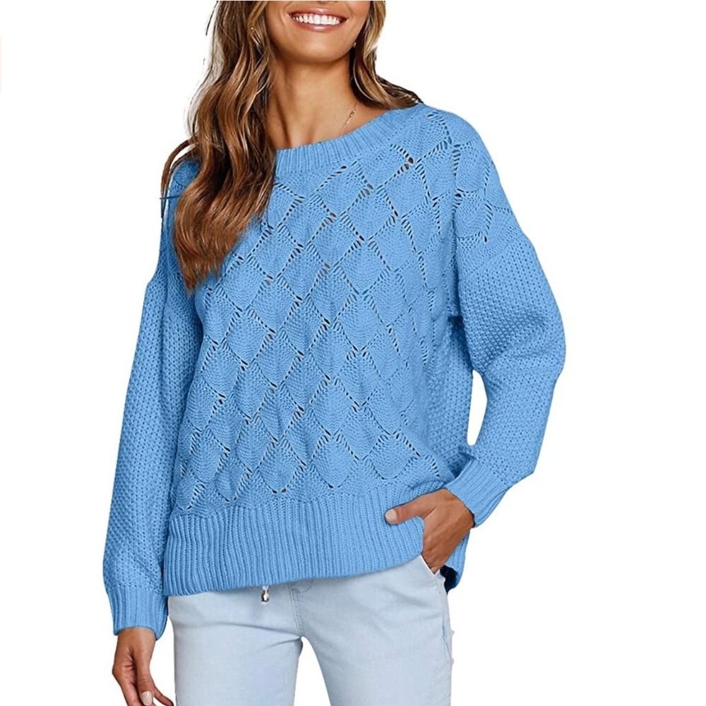 NERLEROLIAN Crewneck Loose Crochet Knit Sweater